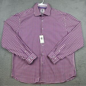 Society Of Threads Shirt Mens Extra Large Pink Purple Plaid Button Up Business